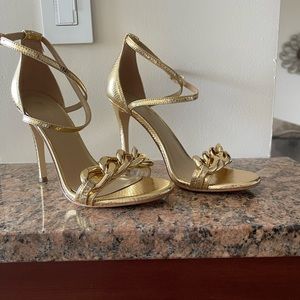 Michael Kors Scarlett Chain Link Metallic Embossed Leather Sandal